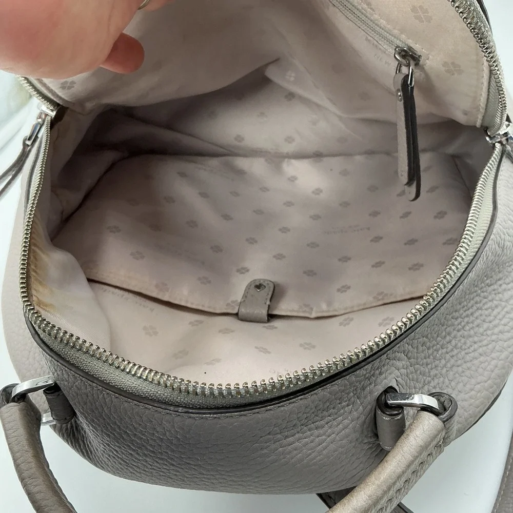 Kate Spade New York Pebbled Leather Dome‎ Backpack Taupe Grey Silver Hardware